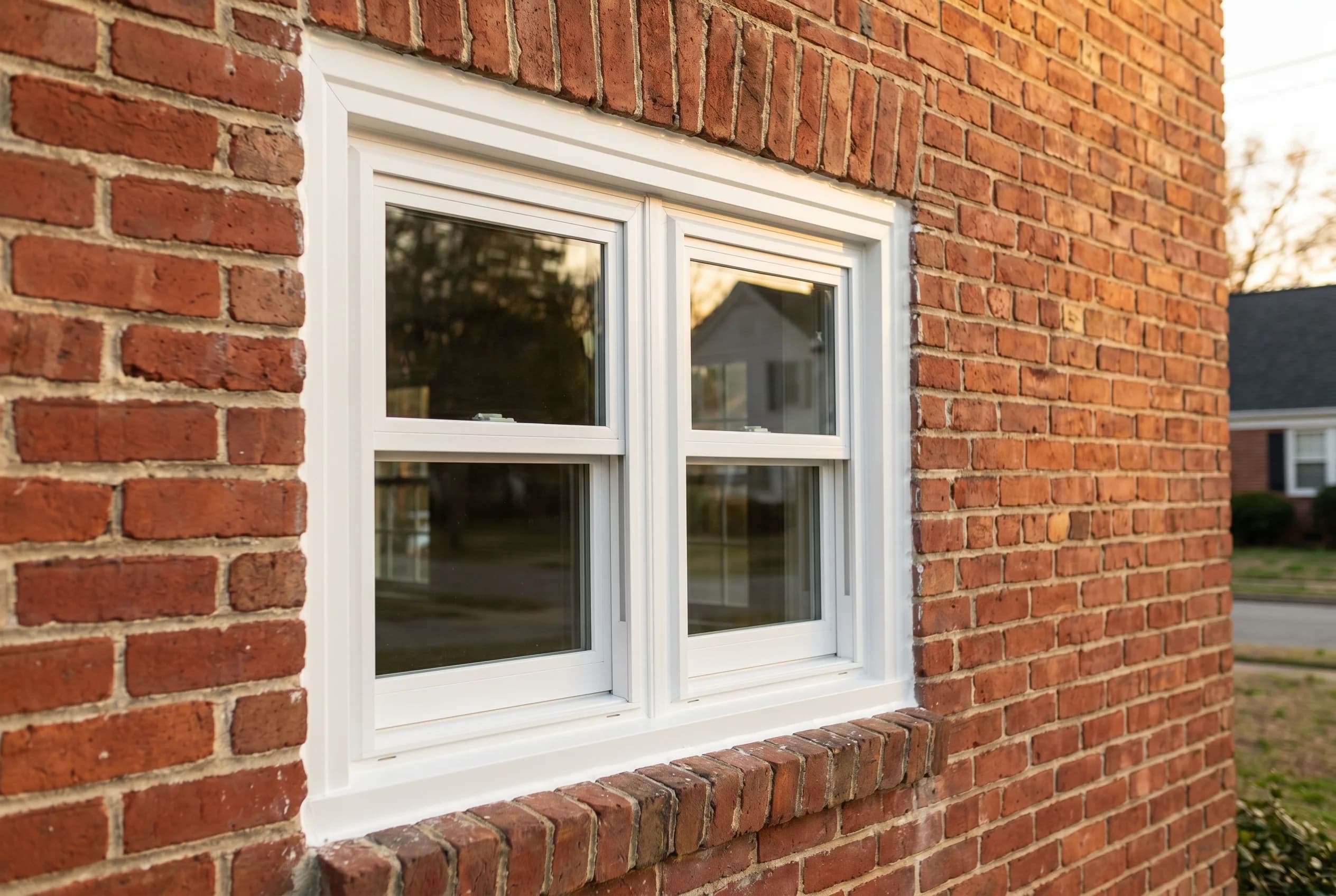 Brand-new Harvey Tribute vinyl double-hung custom-sized to a non-standard brick opening on a historic NC home