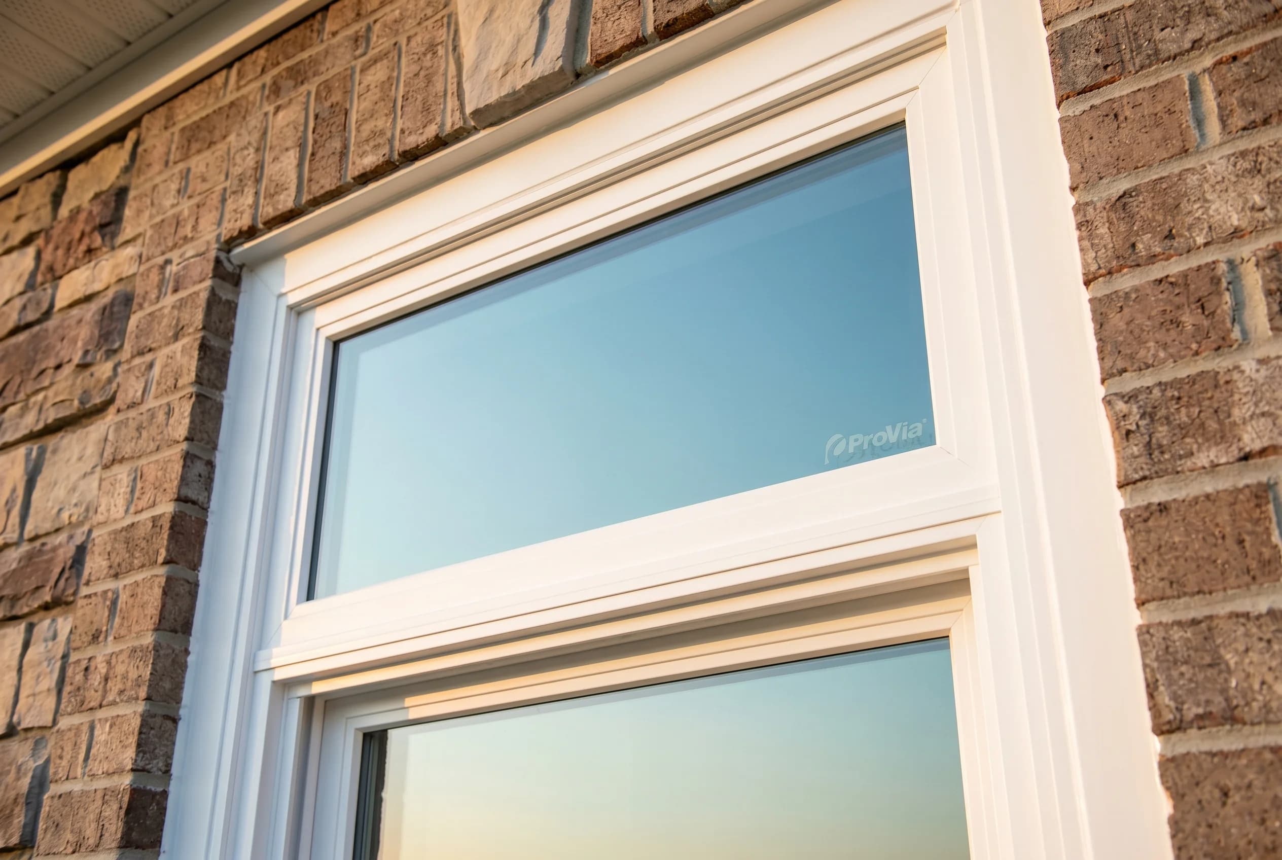Brand-new ProVia Endure premium vinyl double-hung window with visibly heavier extrusions, triple-pane glass, premium white finish