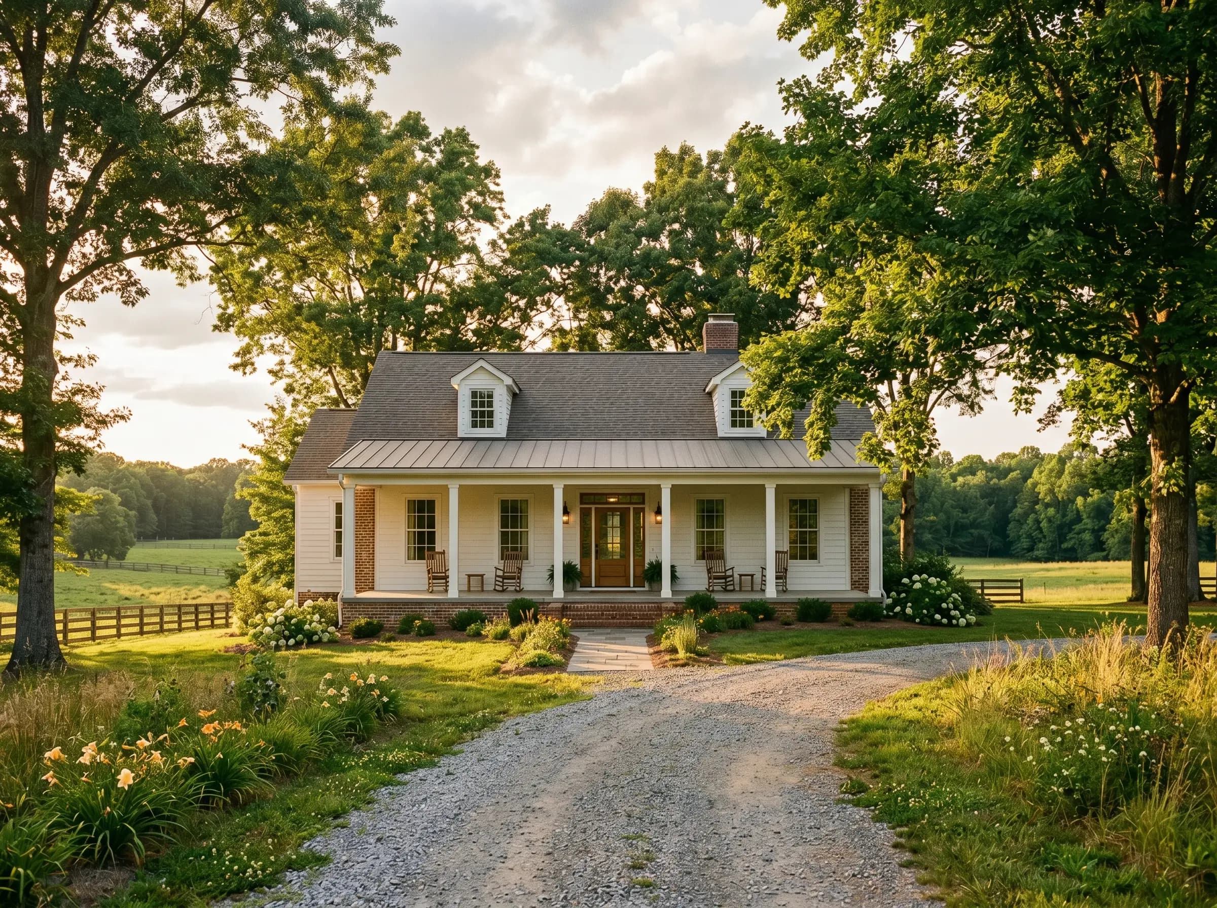 Bunn, NC — rural farmhouse with wide front porch, traditional architecture